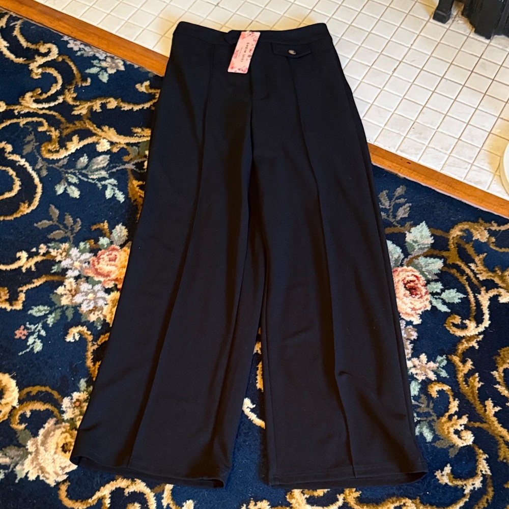 SHEIN MOD Elegant Black Wide-Leg Trousers. NWT. Retail 34